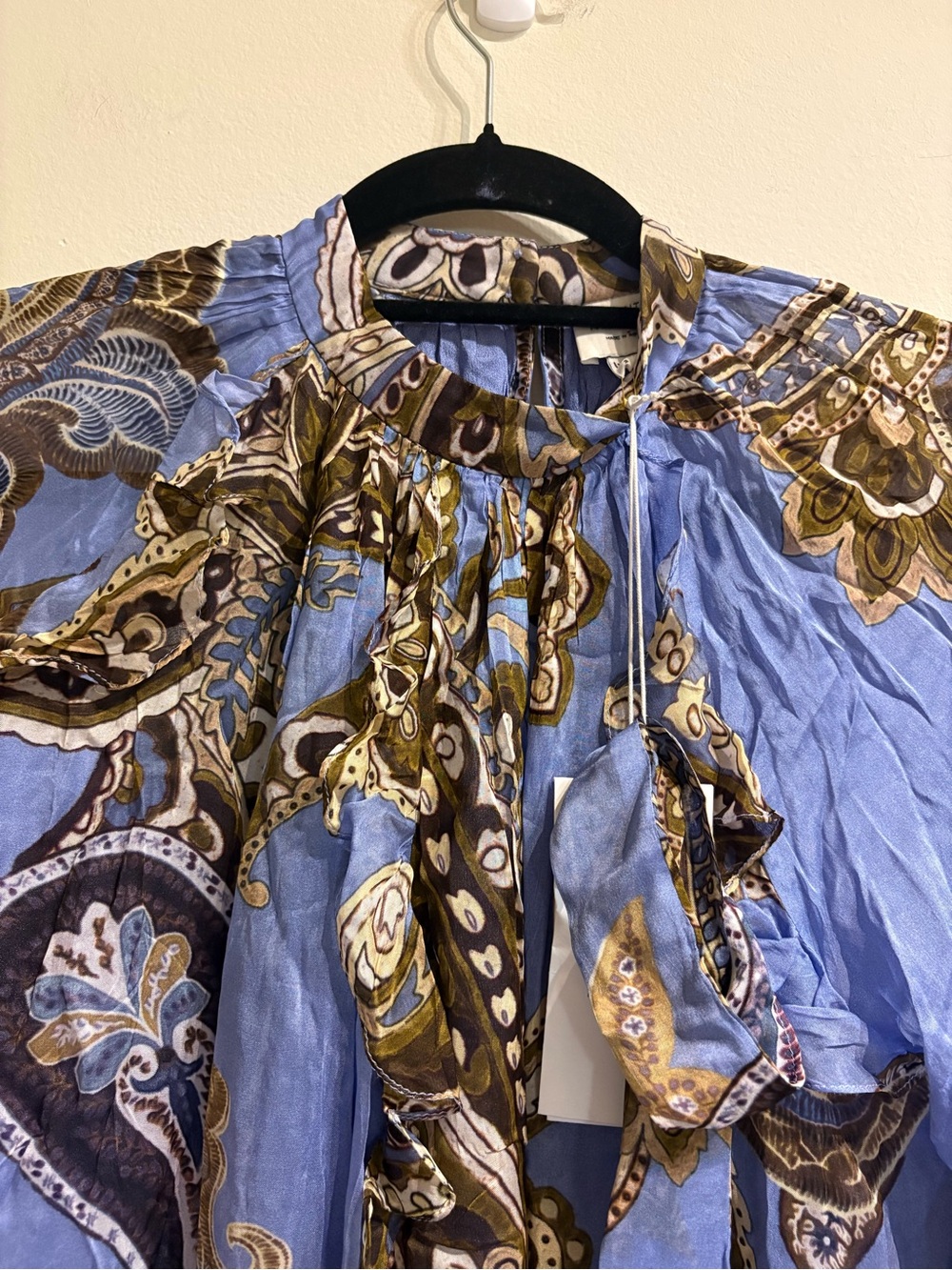 Hemant & Nandita Saya Ruffle Short Mini Dress Blue Paisley NWT Size Small - Picture 8 of 13
